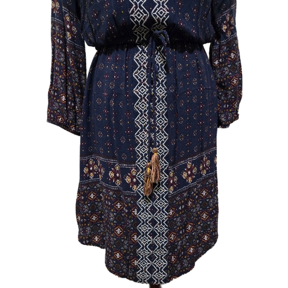 Knox Rose Boho Print Dress Embroidery Blue Midi Size Large - Picture 4 of 16